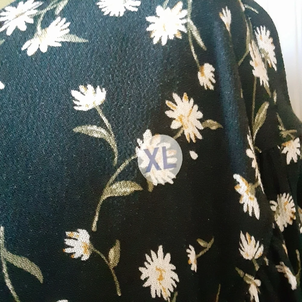 American Eagle XL Black Floral Babydoll Tunic Top Boho Peasant Long Sleeve - Picture 3 of 15